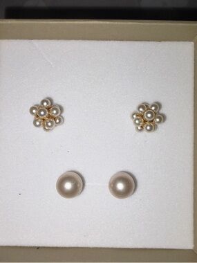 Kohl's Cream Pearl Stud & Cluster Earring Set